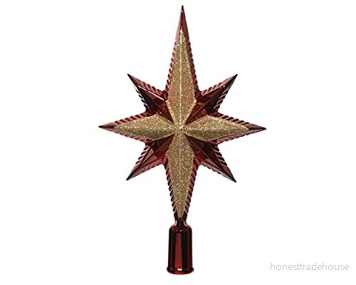 Julgransspets, plast, 25 cm, stjärna med glitter, julgransspets (oxblod ljusguld) 8720194930076