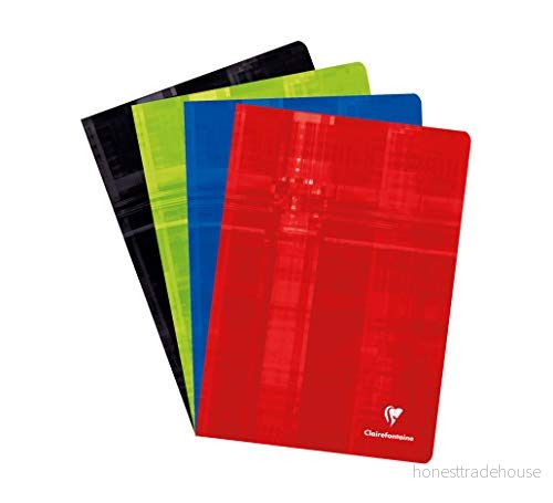 Clairefontaine Ref 31210C häftbunden anteckningsbok (40 ark) A4 storlek, fyrkantiga linjer, 90 gsm borstat velumpapper, laminerat kartongskydd slumpmässig färg 3329680312102