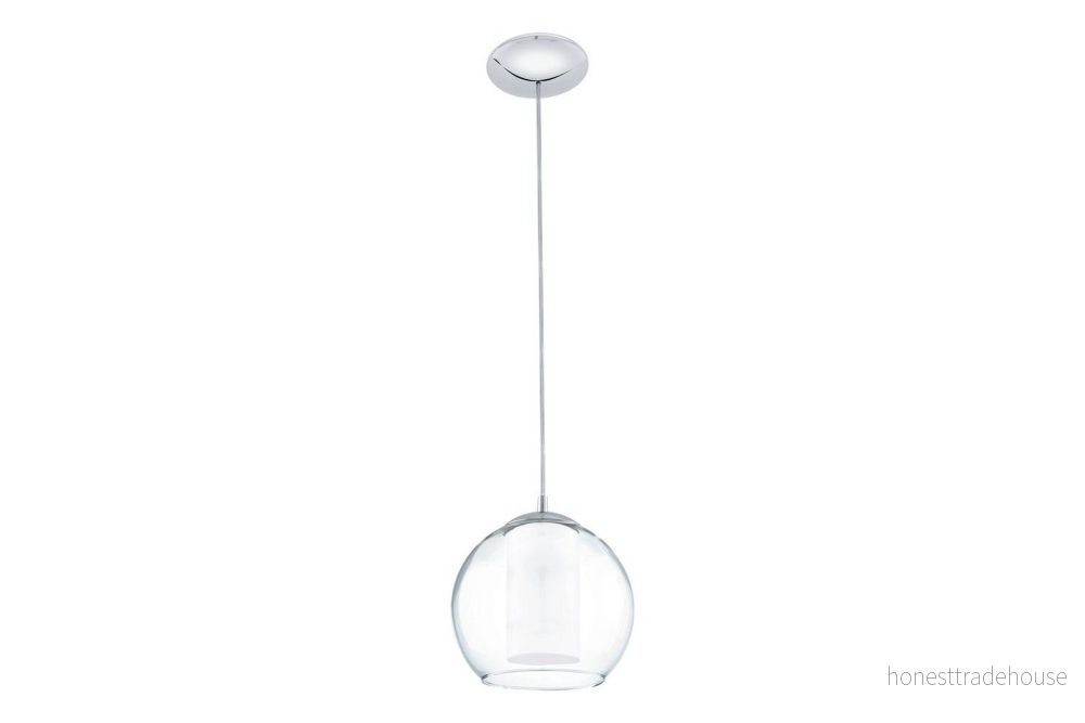 Eglo Pendellampa, Bolsano, 1 lampa, hängande lampa av stål och glas i krom, vit, klar, matbord, vardagsrum, med E27 sockel 9002759927615