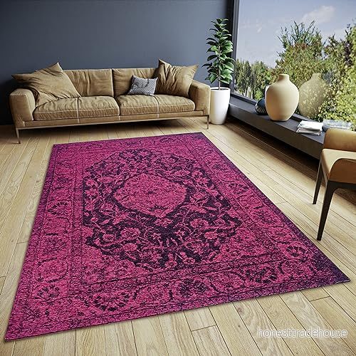 HANSE Home Mahat Orientalisk matta löpare, orientaliskt klassiskt vävd med kant, vintagelook, lätt glänsande, platt tyg för sovrum, matsal, vardagsrum, hall rosa, 120 x 180 cm 4068226001153