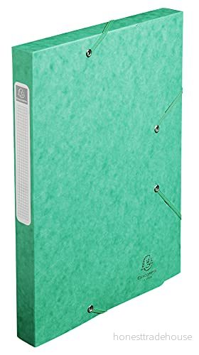 Exacompta ref 18503H kartoarkiveringsbox 25 x 33 cm, lämplig för A4 dokument, elastiska remmar i 2 hörn, mm rygg, FSC certifierad grön 3141870301853