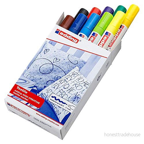 edding 4500 textilmarker set med 10 färger (standard) rund spets 23 mm permanenta tygmarkers för att rita på textilier, tål maskintvätt i upp till 60 C märkpennor skriva tyg 4004764787159