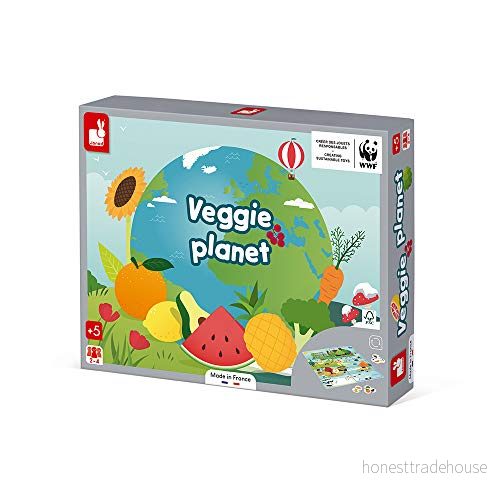 Janod Veggie Planet 2 In 1 Board Game Edutainment Game: Learning About Fruit and Vegetables Made France Wwf Partnership Fsc Certified Cardboard Suitable for Ages 5 Up, J08640 3700217386405