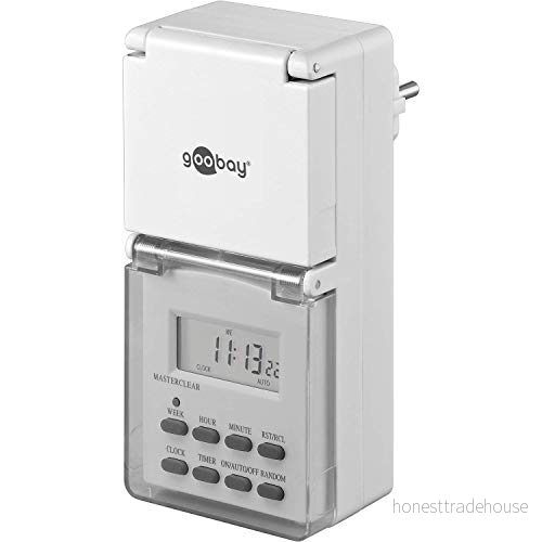 Goobay 51301 digital timer/IP44/programmerbar/inomhus och utomhus/LCD display, lätt att använda, 10 C 40 C/kontinuerlig drift, möjlig Back Up batteri i 4 dagar, vit 4040849513015