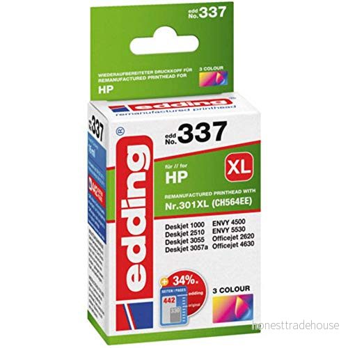edding Bläckpatron EDD 337 enkel patron 3 färger 16 ml räckvidd 440 sidor ersätter HP 301XL (CH564EE) 4043023426842