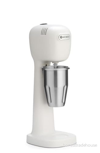 HENDI Milkshaker mixer, kall cappuccino, milkshaker, dryckesblandare, inklusive 2 skålar (rostfritt stål och polykarbonat) uppsättningar med reservomrörare, 230 V/400 W, 170 x 196 (H)490 mm, 8711369221617