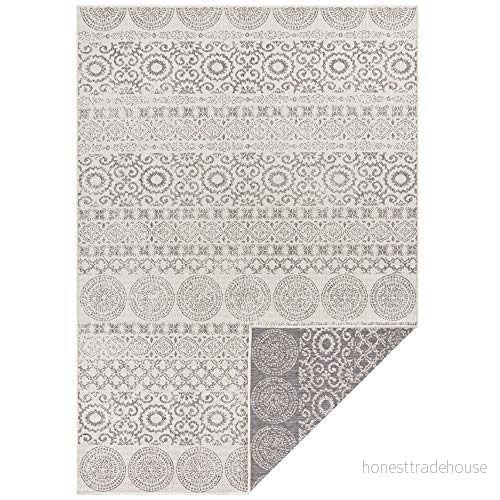 Hanse Home Platt vävd vändbar matta, Ornato för inomhus och utomhusbruk (100% polypropen, UV väderbeständig, lämplig golvvärme), storlek: 80 x 150 cm, färg: grå/gräddvit 4260659062606