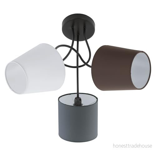 Eglo Almeida taklampa, 3 ljuskällor, textiltaklampa, material: Stål, tyg, färg: svart, antracit, vit, brun, fattning: E14 9002759951924