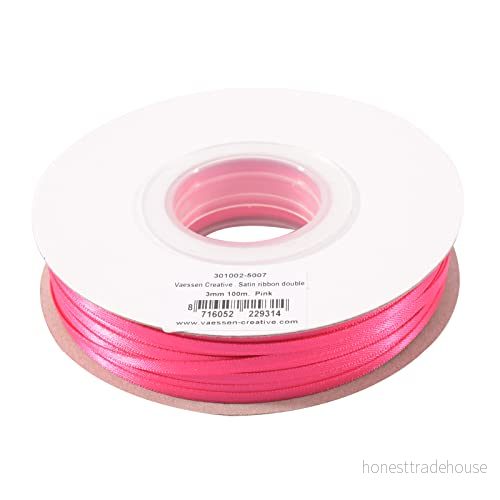 Vaessen Creative rosa Satinband, 3 mm x 100 m dubbelsatinband, Schleifenband, Dekoband, Geschenkband, Stoffband för Hochzeit, Taufe och Geburtstagsgeschenke, mm, 8716052229314