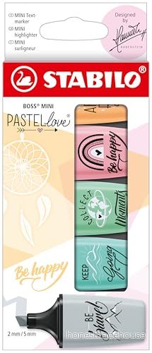 Highlighter STABILO BOSS MINI Pastellove 5 pack touch av turkos, antydan till mynta, blek orange, rosa rodna, dammig grå 4006381582759