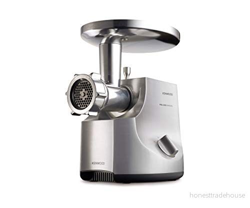 Kenwood Köttkvarn MG700, 3 Perforerade Skivor i Rostfritt Stål, 2 Tillbehör för Korvstoppning, 1 Kebbetillbehör, Stor Matningslåda Metall med Lock, Metallhölje, 2000 W, Silver 5011423143354