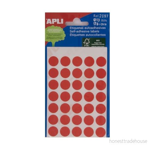APLI 2057 Röda minipåseetikett Ø 13,0 mm 5 ark 8410782020578