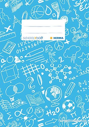 HERMA Träningsbokomslag A5 SCHOOLYDOO design, med inskriptionsetikett, tillverkad av avtorkbar och robust plast, slip on skyddsjackor för skolan, ljusblå 4008705194211