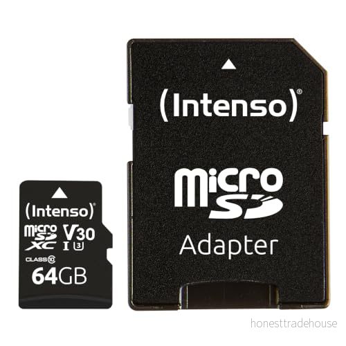 Intenso Professional microSDXC UHS I Class 10 64 GB minneskort inklusive SD adapter, svart 4034303022366
