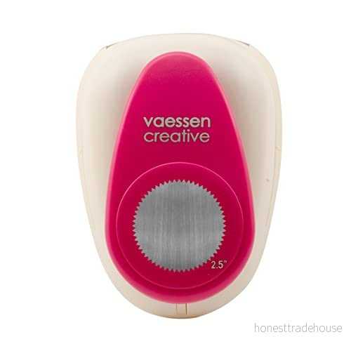 Vaessen Creative Craft Paper Punch Cirkel Ø 6,3 cm Cirkelskärare för hantverk och korttillverkning, 2,5 tum, vit/rosa 8716052197439