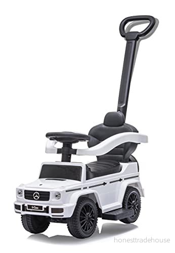 Glidsäker Mercedes Benz G 350 d 3 i 1 från 12 månader, sitthöjd 260 mm, tippskydd, skyddsbygel, drag och stångstång med styrfunktion, avtagbar, vit 4042774463755