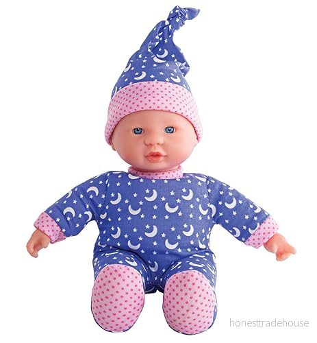 Simba 105010010 Laura Liten stjärna, mjuk kroppsdocka i söt sparkdräkt och mössa med lysande månar stjärnor, 20 cm, mörkret, babydocka från 12 månader, blå 4006592062354