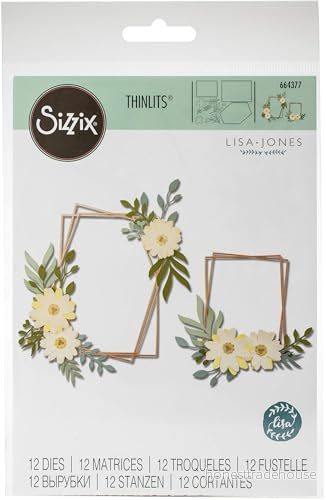Sizzix Thinlits Die Set 12 pack 664377 Geo blommig ram av Lisa Jones, papper, flerfärgad, en storlek 630454259619