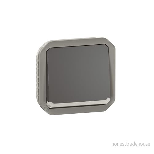 LEGRAND, Plexo ny användning, våtrums ytmonterad 1 vägs växelströmbrytare med kontrollfunktion, integrerad indikatorlampa, 10 ampere, 250 volt, IP55 IK07, färg: antracit, 069802 L 3414971882973