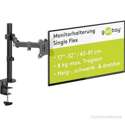 Goobay Monitorarm Single Flex 1732 tums skärm bordsfäste VESA 75 och 100 mm roterbar, svängbar lutbar höjdjusterbart fäste maximal belastning 8 kg svart 58528 4040849585289
