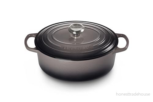 Le Creuset Signature gjutjärnspanna med lock, Ø 29 cm, oval, lämplig för alla typer av spisar och induktion, volym: 4,7 l, 4,675 kg, flint 24147269946