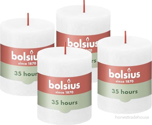 Bolsius Rustic Pillar Candle, White, 8 x 7 cm (Pack 4) 8717847146489