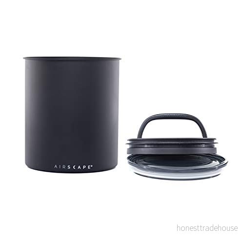 Airscape kaffeförvaringsbehållare (1,1 kg torra bönor) extra stor kilo storlek matförvaringsbehållare, patenterad lufttät tvåvägsventillock skjuter ut luft för att bevara fräschheten (matt svart) 645771002619