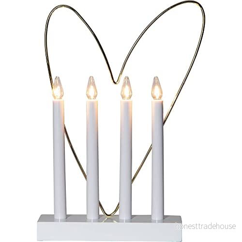 Eglo LED ljusbåge, jul med 4 glödlampor, fönsterljusstakar i vitt dekorativt hjärta mässing, ljusbåge kabel, E10, varmvit 9008606224845