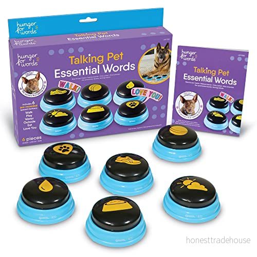 Hunger for Words Talking Pet Essential 6 delar set förinspelade talknappar för hundar, hundknappar kommunikation, multi 765023093520