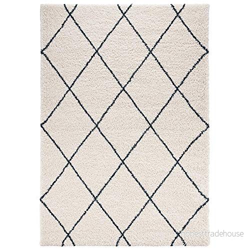 Känn hög lugg vardagsrumsmatta mjuk fluffig lång lurvig flokati diamantmönster för vardagsrum kök hall eller sovrum gräddfärgad bensin 80 x 150 cm 4260648235752