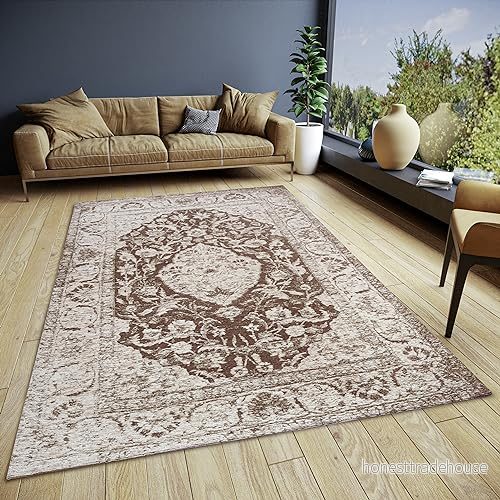 HANSE Home Mahat Orientalisk matta löpare, orientaliskt klassiskt vävd med kant, vintagelook, lätt glänsande, platt tyg för sovrum, matsal, vardagsrum, hall brun, 120 x 180 cm 4068226001115