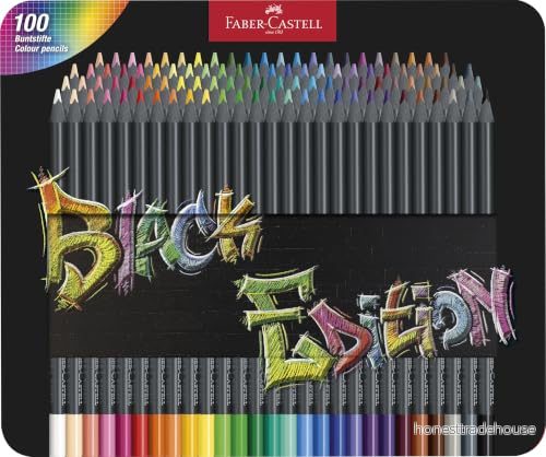 Faber Castell 116490 färgpennor Black Edition, 100 metallfodral, okrossbar, för barn och vuxna 4005401164906