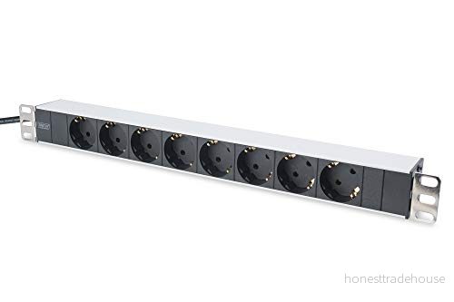 DIGITUS DN 95401 19" grenuttag 8 uttag CEE7/7 ingångskontakt 1U 250 VAC 50/60 Hz 16 A 4000 W standard PDU för 19 tums nätverks och serverrack 4016032266396