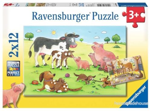 Ravensburger 07590 2x12 bitar Barnpussel från 3 år perfekt ålderspassning Lyckliga djurfamiljer en rolig aktivitet för familjen och barnen 4005556075904