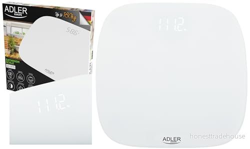 Adler AD8176 Digital badvåg, Hög precision, LED-skärm, upp till 180Kg, Modern design, Automatisk avstängning, Härdat glas Vit 5903887804691