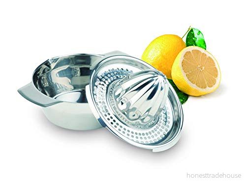 APS citronpress, juicepress, citruspress med behållare, kökshjälp av rostfritt stål, högglanspolerad, 12 x 17 cm, för 0,35 l 4004133714311