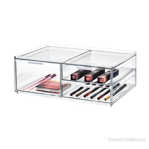 iDesign 3 lådors sminkbox från signaturserien av Sarah Tanno, bred förvaring PET, sminkförvaring, klar/matt vit 81492953142
