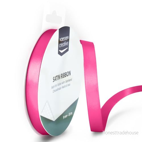 Vaessen Creative 301002 2007 satinband rosa, 9 mm x 10 meter, rosettband, dekorband, presentband och tygband för bröllop, dop födelsedagspresenter, 8716052223565