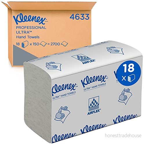 Kleenex Ultra vikta vita handdukar 4633 2 lager engångspapper 18 paket x 150 små pappershanddukar (2 700 totalt) 5027375052996