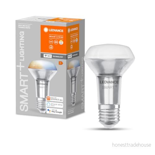 LEDVANCE Smart LED R63 spotlight med Wifi teknik, E27 sockel, ljusfärg som kan ändras (2700 6500K), ersättning för konventionella 60W reflektorlampor, kontrollerbar Alexa, Google & App, 1 pack 4058075609532
