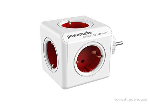 Allocacoc PowerCube Original Grey typ F socket multiplikator 5 uttag (röd) 8718444085652
