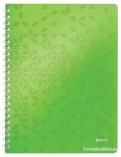 Leitz WOW Anteckningsblock med mjuk pärm, A4, 80 ark, linjerad, spiralbundet, vitt papper, g/m2, grön, 46370054 4002432123445