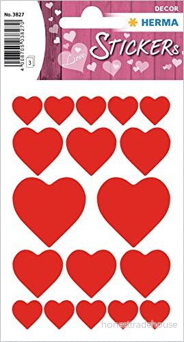 Herma Love Sticker självhäftande dekal med kärleksmotiv till alla hjärtans dag, bröllop, pyssel, scrapbooking eller som present, 36 dekorklistermärke Hjärtan röda 4008705038270