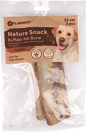 Flamingo godis hund naturlig buffelribba 12 cm 120 g glutenfri utan tillsatser utsökt hundmellanmål 5400585130904