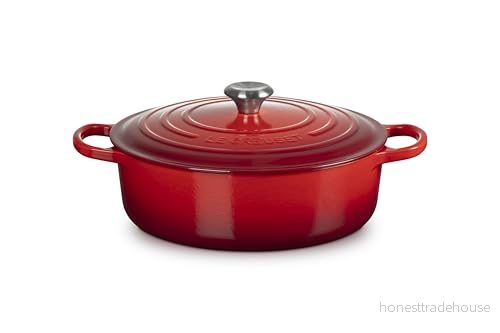 Le Creuset Signature emaljerad risottogryta i gjutjärn med hjälphandtag, för alla typer av hällar och ugnar, 30 cm, 6,2 liter, Cerise 24147261223