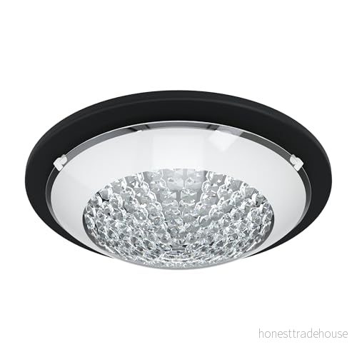 EGLO LED taklampa Acolla 1, elegant takbelysning i kristall, vardagsrumslampa metall och glas, halllampa svart vitt, vägglampa varmvit 9002759993566