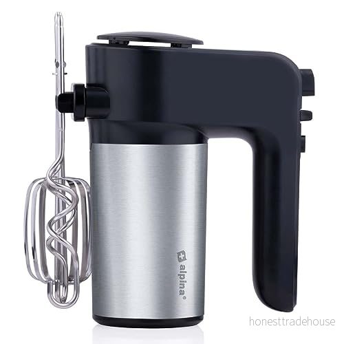 alpina elektrisk handmixer 230 V 6 hastigheter mixer 400 W 2 vispar och degkrokar med förvaringsställ köksblandare ABS/rostfritt stål svart 8711252473482