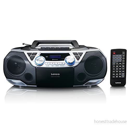 Lenco SCD 720 Boombox DAB+ Bluetooth 5.0 Topploader CD/MP3 spelare kassettdäck FM radio USB port 2 x 6 watt RMS Bass Reflex fjärrkontroll silver 8711902065043
