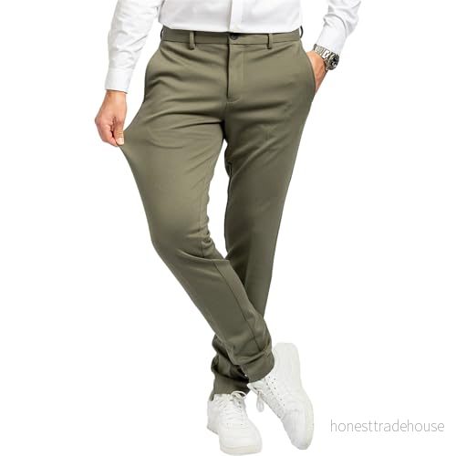 Performance Pants Eleganta Herrbyxor Smal Passform Stretchiga Olivgrön 31W / 30L 5715104989179