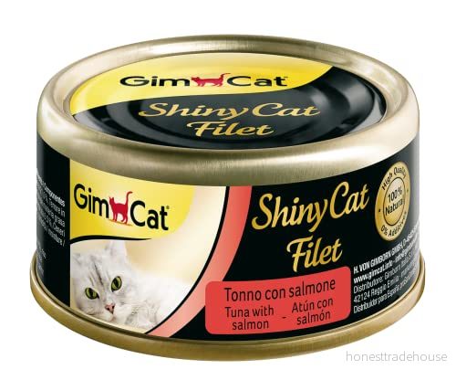 GimCat ShinyCat Fillet kattmat med 100% filé för vuxna katter inget tillsatt socker, glutenfri tonfisk lax 1 burk (1 x 70 g) 4002064414201
